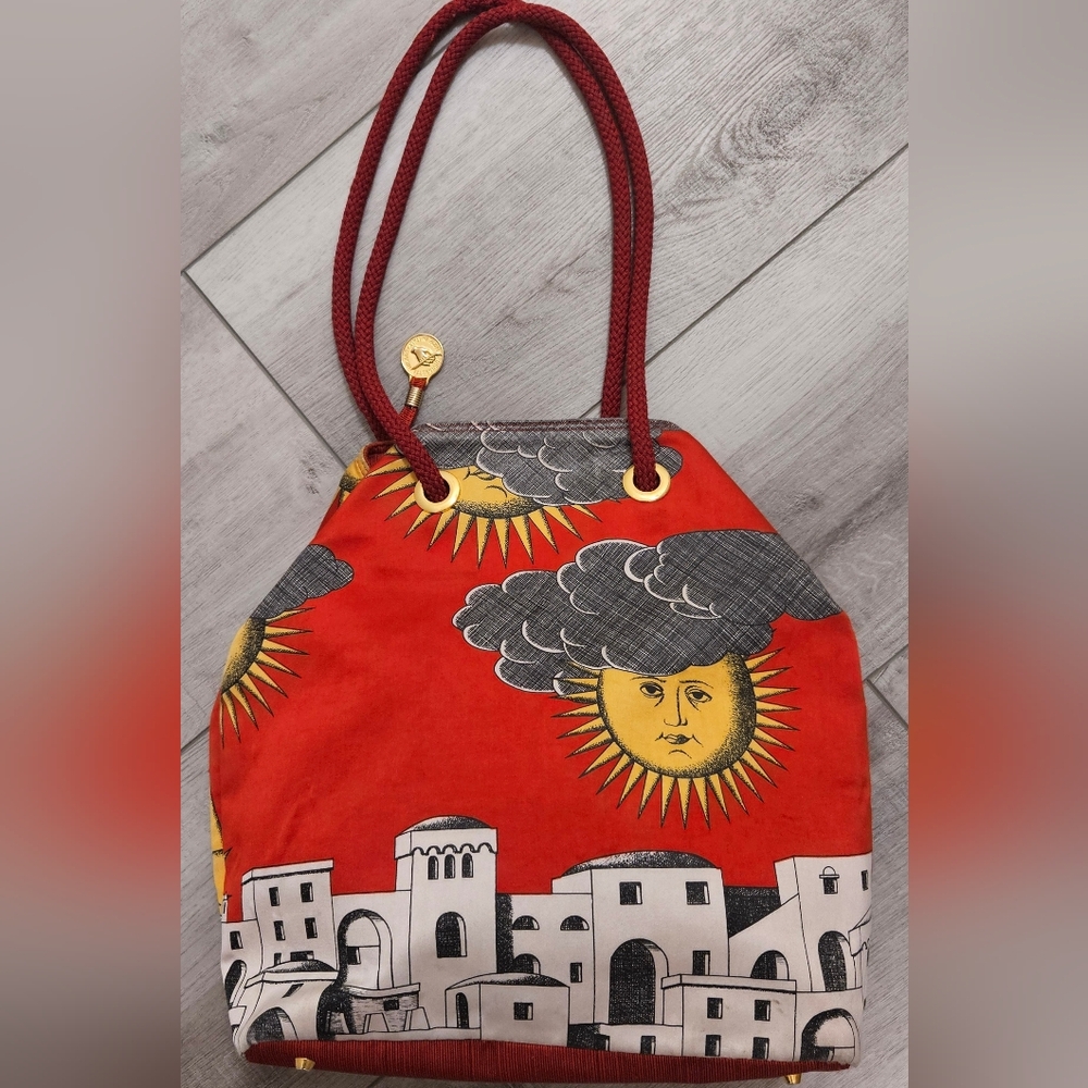 VINTAGE FORNASETTI MADE IN ITALY MILANO ARTSY COLORFUL SUN LANDSCAPE PURSE BAG - Picture 16 of 16